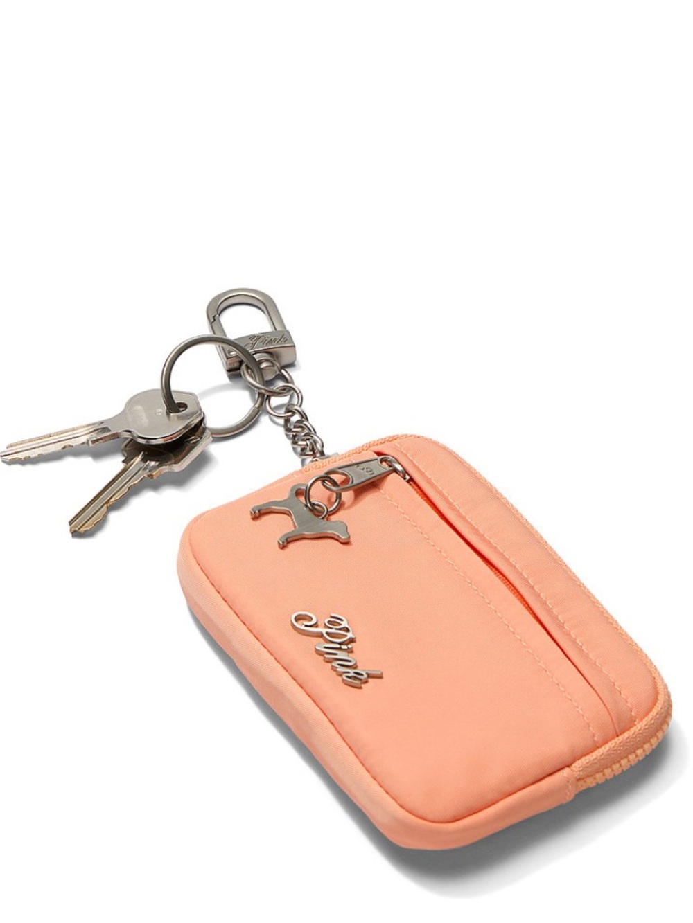 PINK Victoria's Secret Peach Zip Key/card Pouch with Silver Hardware